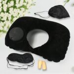 3-in-1 Travel Sleeping Kit with Neck Pillow, Eye Mask & Earplugs - Closeup Embroidery by Nari Haat, Indian ethnic wea...