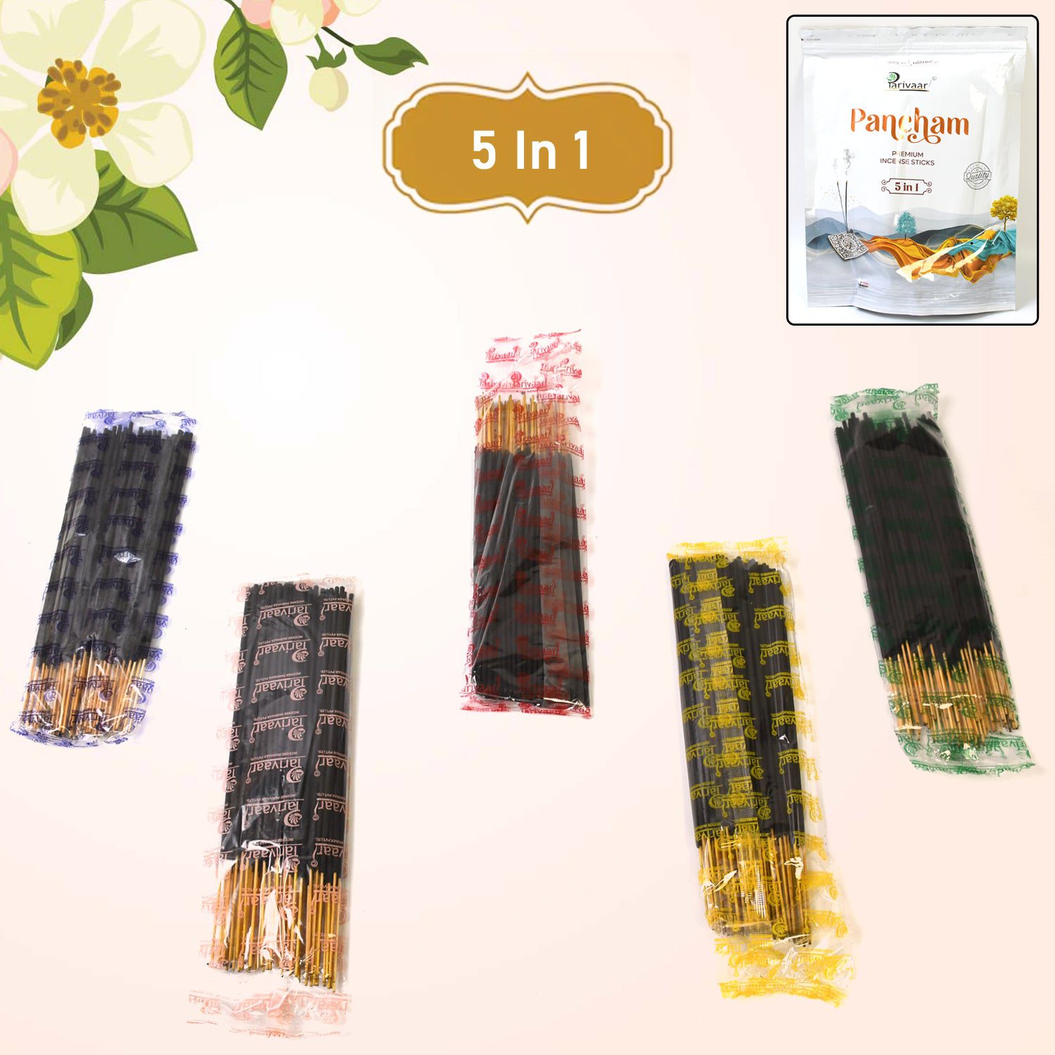 01_9140f186-414f-4baa-b2bf-89088e941031.jpg 5in1 Pancham Premium Agarbatti / Incense Sticks (450 GM) - Front View by Nari Haat, Indian ethnic wear, women clothin...