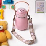 Stainless Steel Kitten / Bottle Vacuum Insulated Cup With Handle & Strap (700 ML) - Front View by Nari Haat, Indian e...