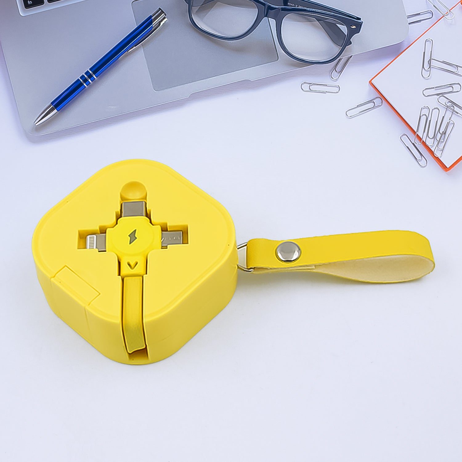 01_98a8ee74-29ec-4ff8-a204-c8a4d3ceb41e.jpg 3 in 1 Charger Cable, Retractable Type, Compatible with Smartphones (1 Pc) - Front View by Nari Haat, Indian ethnic w...