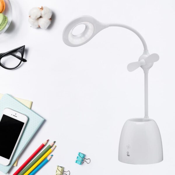 Rechargeable LED, LED Desk Lamp with Pen Container Fan, Interior Lighting for Study, Children's Room, Bedroom or Offi...