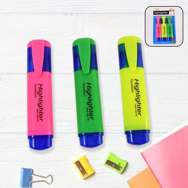 Highlighter Pen, Assorted Colours Water Based Broad Tip Writing Marker (3 Pcs Set) - Front View by Nari Haat, Indian ...
