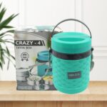 Double Wall Insulated Tiffin with Handle (1 Pc): Stackable, Hot Food Container - Closeup Embroidery by Nari Haat, Ind...