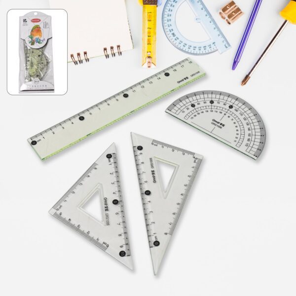 4-Piece Geometry Set, Triangle Ruler Protractor Straight Ruler - Front View by Nari Haat, Indian ethnic wear, women c...