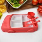 Kid's Car Shaped Plates Cup / Lunch Box Dinnerware (4 Pcs Set / 1000 ML Lunch Box) - Full Detail by Nari Haat, Indian...