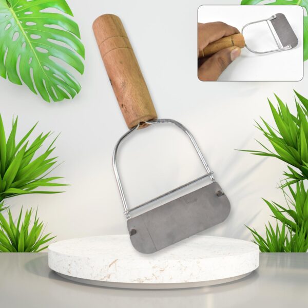 Wooden Handle Metal Vegetable Cutter, Peeler, Slicer (1 Pc / B Grade) - Front View by Nari Haat, Indian ethnic wear, ...