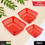 Plastic 3 Pieces Kitchen Large Dish Rack Drainer Vegetables Fruits Washing Basket - With Dupatta by Nari Haat, Indian...