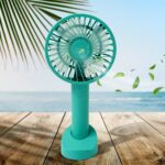 Portable Handheld Fan 3 Speeds Battery Operated Rechargeable with Base Holder - Sleeve Design by Nari Haat, Indian et...