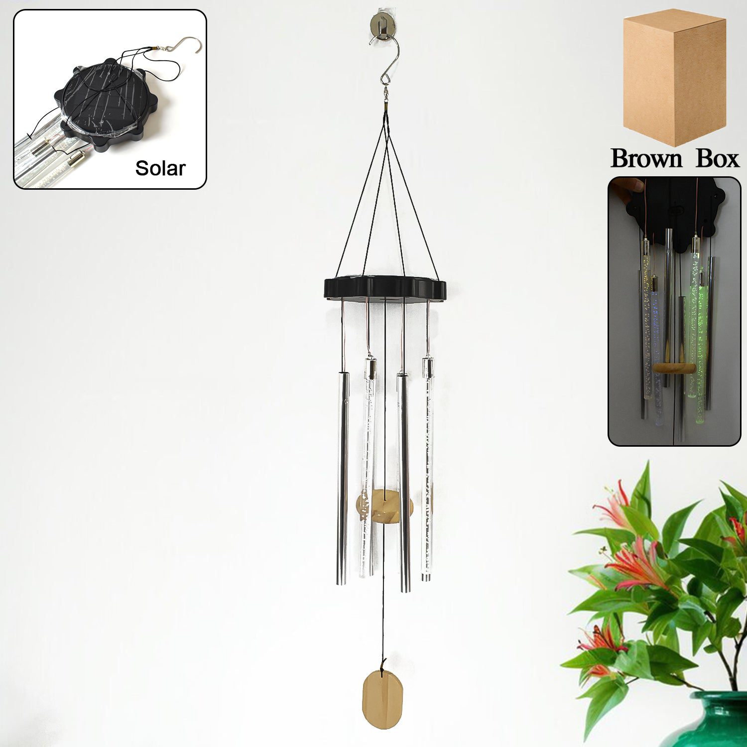 01_af45898a-ad5f-407c-b082-8a3496db0572.jpg Solar LED Wind Chime with Tubes Soothing Sound & Colorful Glow (1 Set) - Front View by Nari Haat, Indian ethnic wear,...