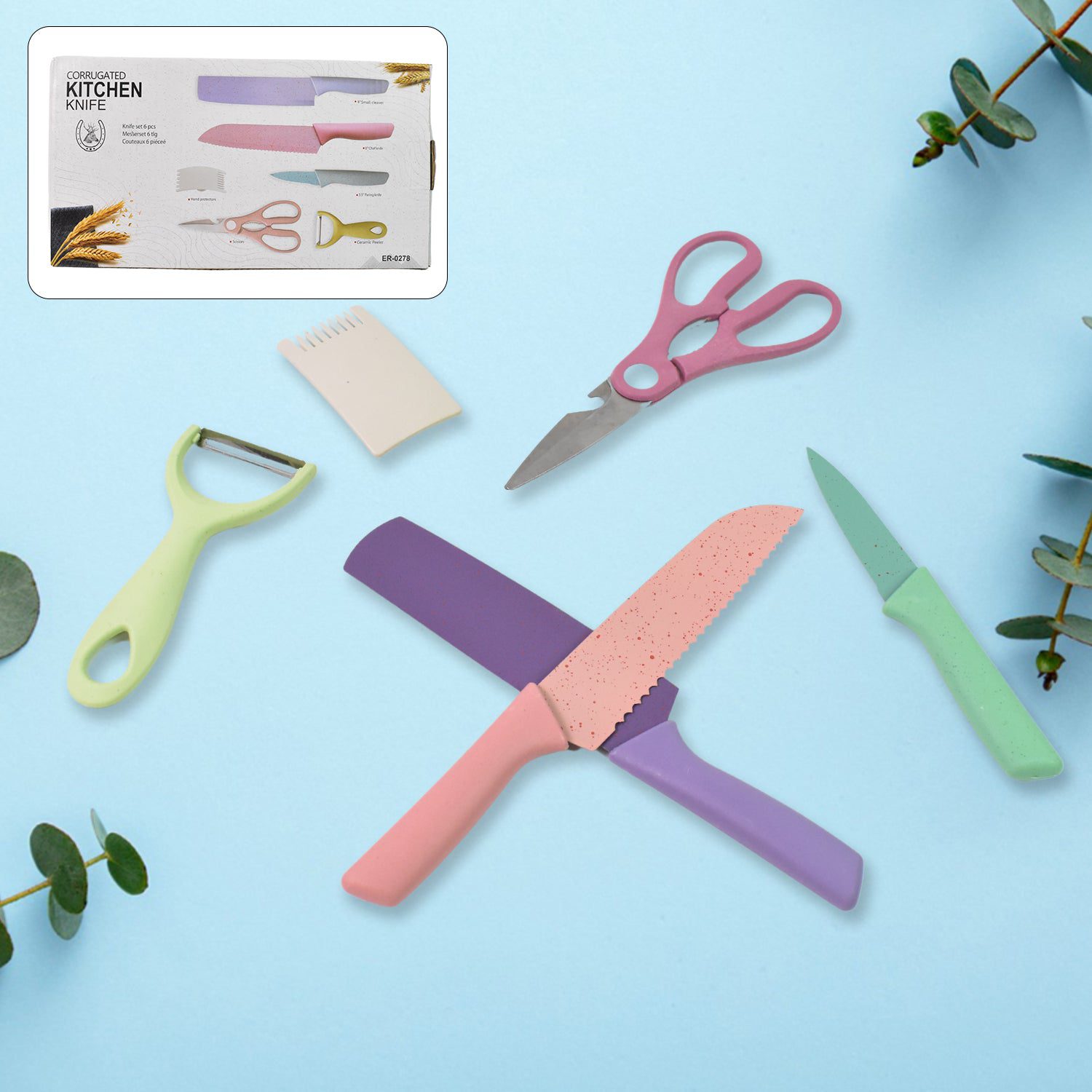 01_b0f609ae-493f-4c65-b374-8ad3d5790320.jpg Professional Colorful Kitchen Knives Set (6 Pcs Set) - Front View by Nari Haat, Indian ethnic wear, women clothing, d...