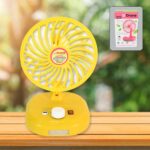 USB-C Rechargeable Portable Fan with LED Light Foldable Fan for Home - Closeup Embroidery by Nari Haat, Indian ethnic...