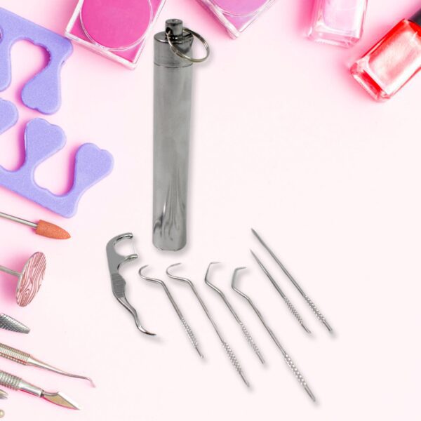 7 IN 1 STAINLESS STEEL TOOTHPICK FLOSSIER SET (1 SET / With Case) - Front View by Nari Haat, Indian ethnic wear, wome...
