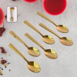 Premium Luxurious Stainless Steel Coated Spoons (6 Pcs Set / Golden) - Front View by Nari Haat, Indian ethnic wear, w...