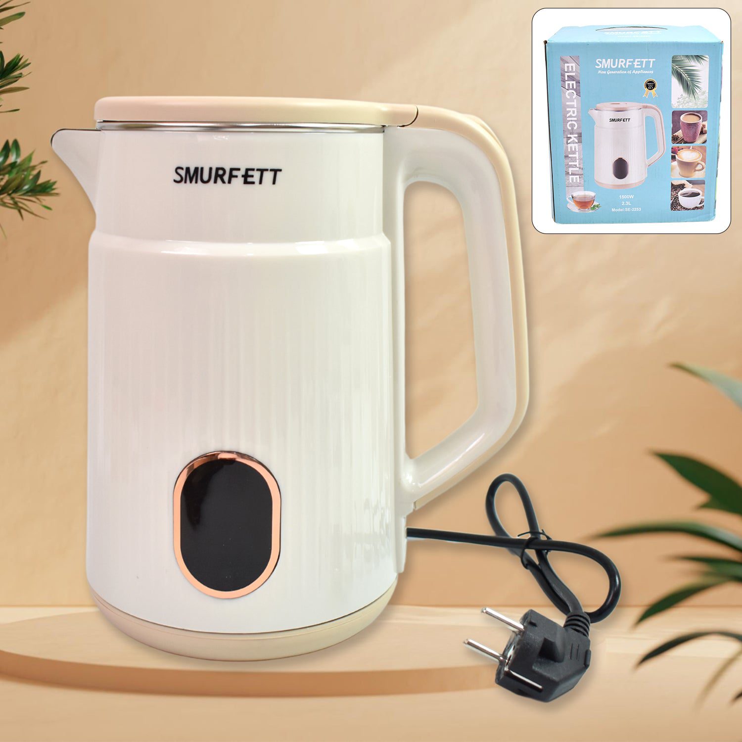 01_c64526dd-c028-4a04-9e32-11641ce908c0.jpg Double Wall Stainless Steel Electric Cordless Tea Kettle (1500W / 2.3 Ltr.) - Front View by Nari Haat, Indian ethnic ...