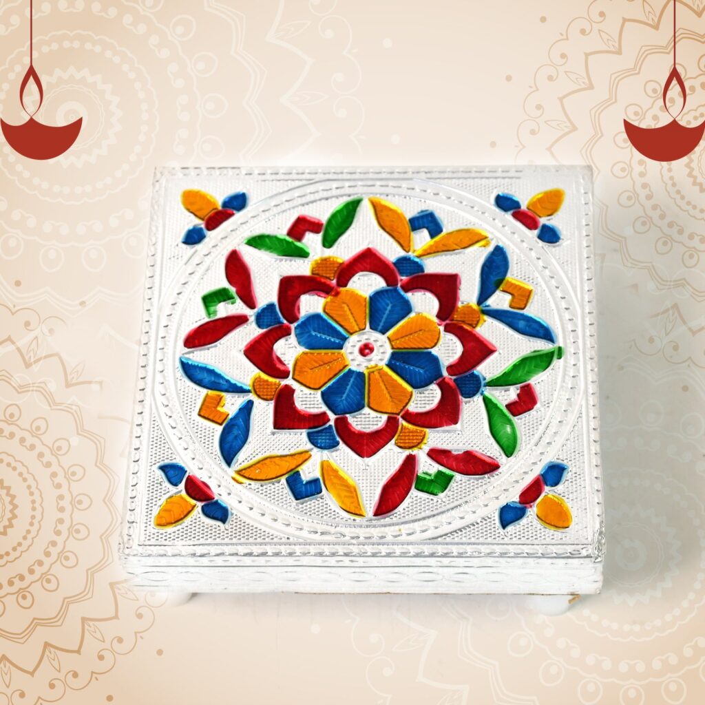 Multicolor Meenakari Wooden Puja Chowki Set