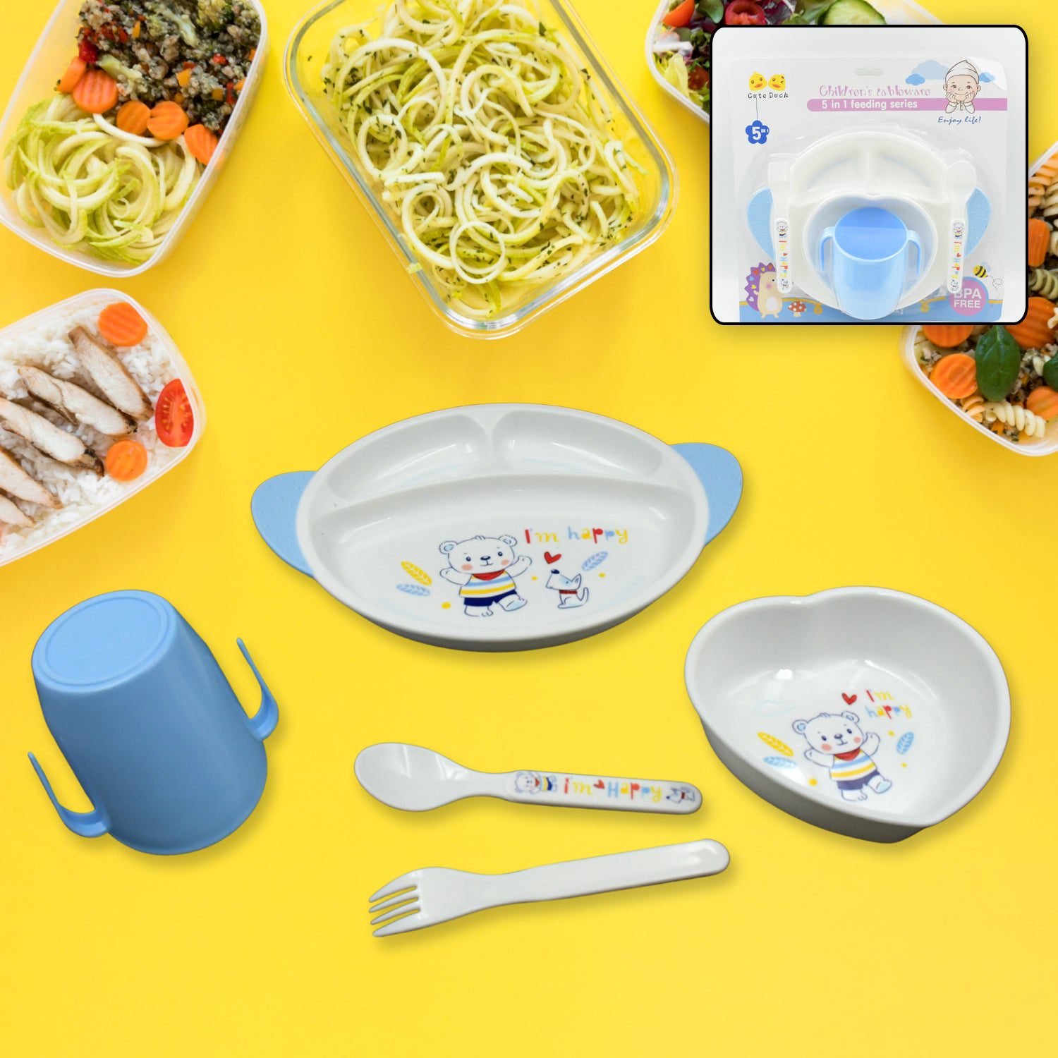 01_ca4719da-fa3e-4884-8cc4-2dc3d0797d6e.jpg 5in1 Baby Feeding Set for Kids and Toddlers,Children Children Dinnerware Set - Feeding Set for Kids, Cartoon Design P...