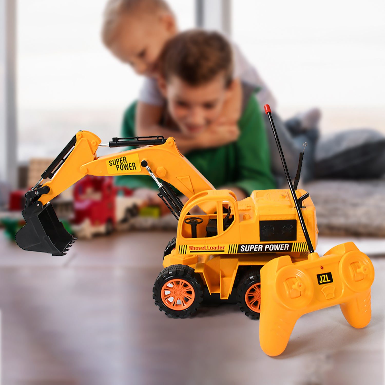 01_ca73f241-ffb8-40aa-9427-f8835877acd1.jpg Plastic JCB Construction Toy Remote Control Super Power JCB Truck Toy for Kids 1 Set - Front View by Nari Haat, India...