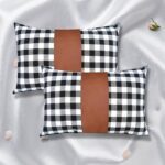 Pillow Covers, Leather & Cotton Cushion Covers (17 × 17 Inch / 1 Pair / 2 Pc) - Front View by Nari Haat, Indian ethn...