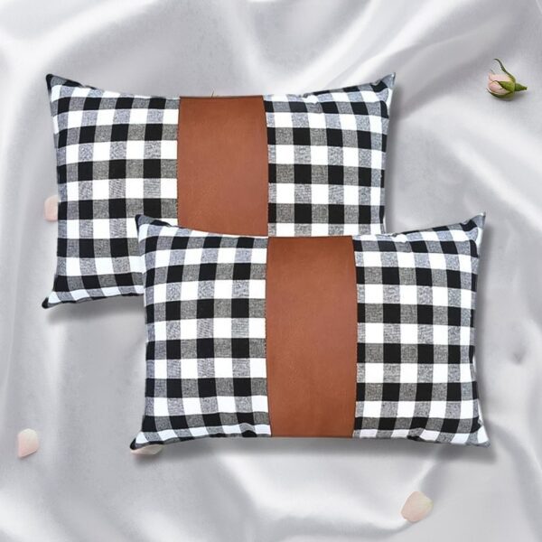 Pillow Covers, Leather & Cotton Cushion Covers (17 × 17 Inch / 1 Pair / 2 Pc) - Front View by Nari Haat, Indian ethn...
