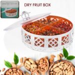 Multipurpose Dry Fruit Box 4 Section Dry Fruit Round Silver Gift Box (1 Pc) - Back View by Nari Haat, Indian ethnic w...