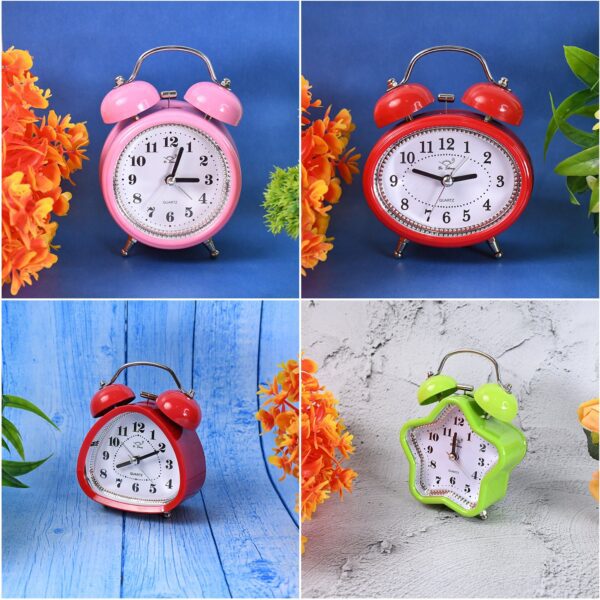 Mini Cute Alarm Clock Small Kids and Students (Mix Design & Color / 1 Pc) - Front View by Nari Haat, Indian ethnic we...