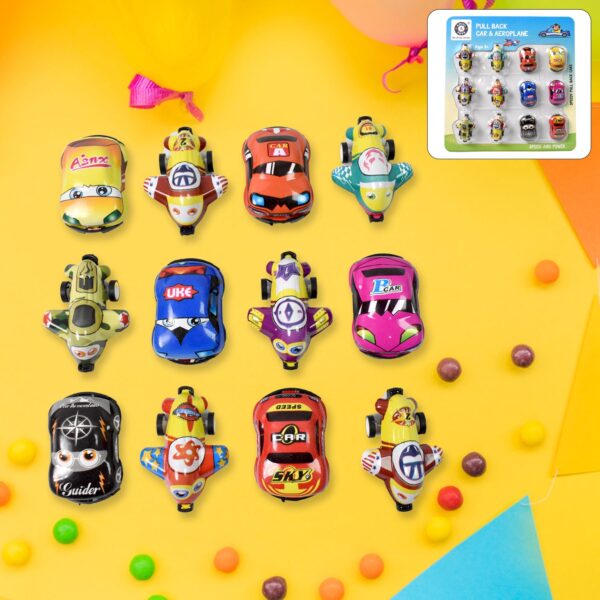 Mini Pull Back Car & Aeroplane PVC Plastic Pull Back Car Cartoon Toys (12 Pcs Set) - Front View by Nari Haat, Indian ...