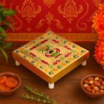 Handicraft Wood Chowki for Pooja , Wooden Bajot (1 Pc / Mix Descign & Color) - Full Detail by Nari Haat, Indian ethni...