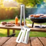 Stainless Steel Slotted Fish Tong – Double-Sided Cooking Spatula (1 Pc / 23 Cm) - Front View by Nari Haat, Indian e...
