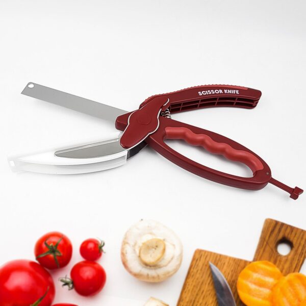 2 in 1 Kitchen Knife Scissor with Spring Locking Hinge and Chopping Board (1 Pc) - Front View by Nari Haat, Indian et...