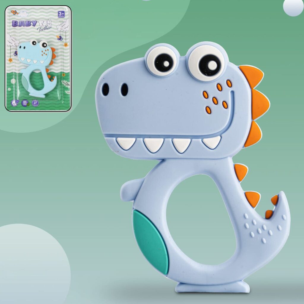 Silicone Dinosaur Teether for Baby (1 Pc / Mix Design & Color) - Front View by Nari Haat, Indian ethnic wear, women c...