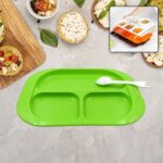 Biodegradable 3-Compartment Plastic Food Plate with Spoon for Snacks (1 Pc) - Sleeve Design by Nari Haat, Indian ethn...