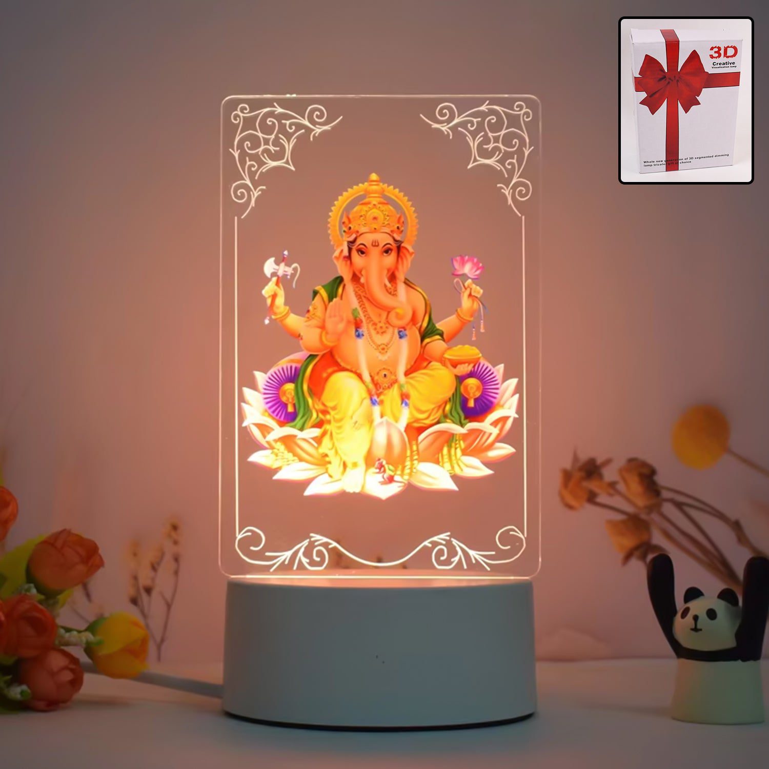 01_dd92c4b0-5e90-4467-80a2-6ba674536579.jpg Beautiful 3D Lord Ganesh Frame with soft white light, Ganesh Ganesha (1 Pc) - Front View by Nari Haat, Indian ethnic ...