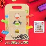 Wooden Ramp Racer Race Track Vehicle Play sets With 4 Mini Racers (with Handle) - Front View by Nari Haat, Indian eth...