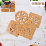 Wooden Table Coasters Tea Coasters (1 Pc / Mix Design) - Neckline Detail by Nari Haat, Indian ethnic wear, women clot...