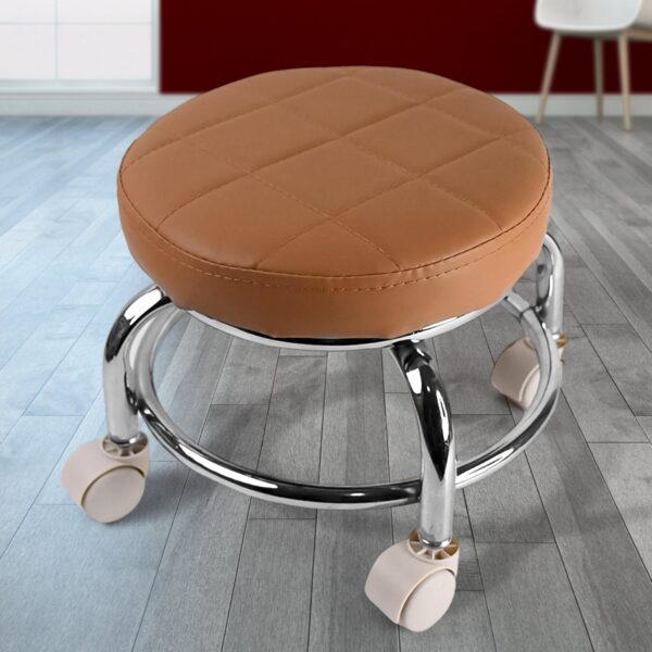 Heavy Duty Steel Base Round Rolling Stool with Wheels Pedicure Stool (1 pc) - Front View by Nari Haat, Indian ethnic ...