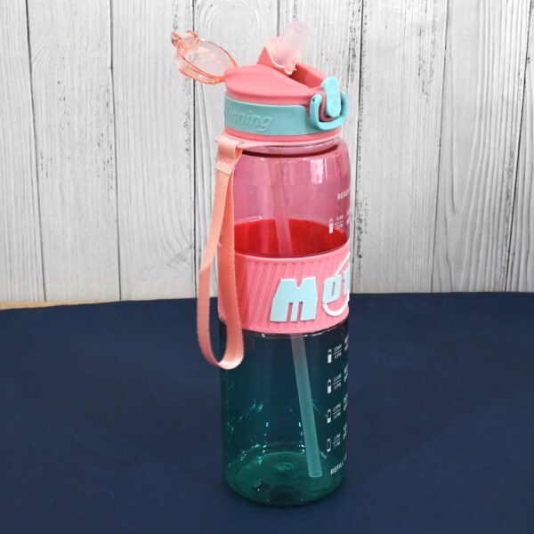Plastic Water Bottle With Strap and Straw (1000 ML) - Front View by Nari Haat, Indian ethnic wear, women clothing, de...