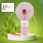 Portable Small Electric Fan – Rechargeable Mini Handheld Fan for Students - Closeup Embroidery by Nari Haat, Indian...