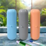 Capsule Shape Travel Toothbrush Toothpaste Case Holder (Multicolor / 3 Pcs Set) - Front View by Nari Haat, Indian eth...