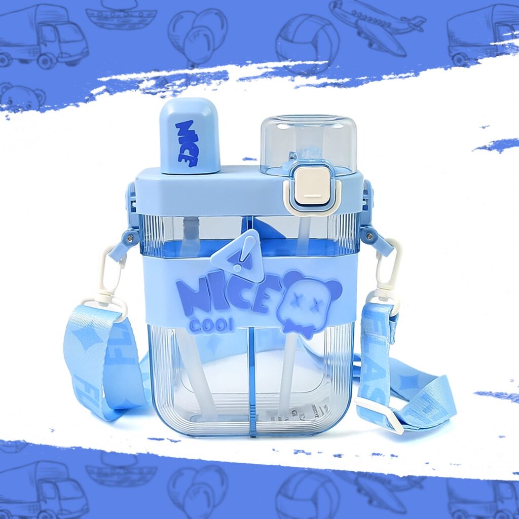 2in1 Dual Compartment Water Bottle with Straw & Adjustable Shoulder Straps (1 Pc/Multi color) - Front View by Nari Ha...