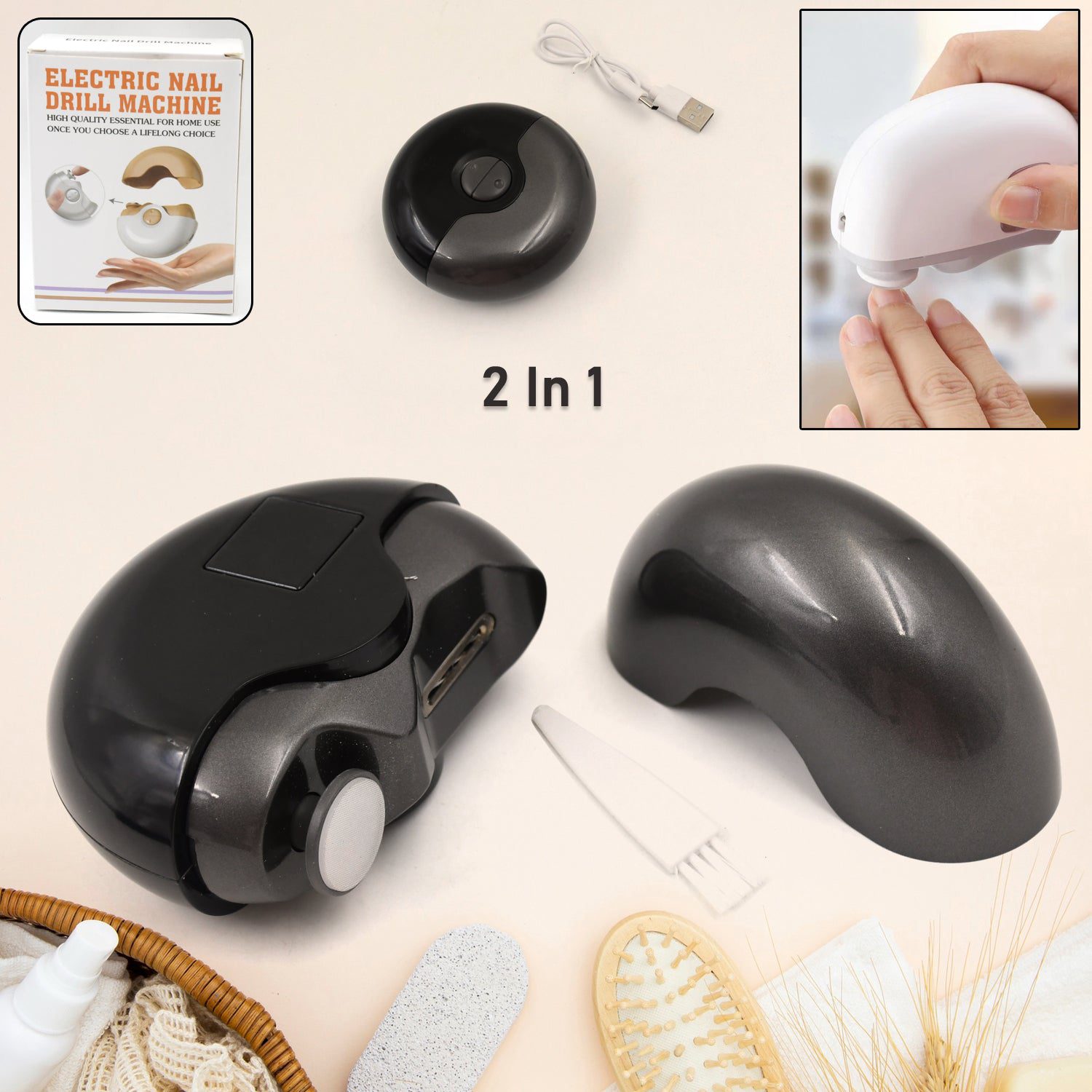 01_f9c3fdff-b7cc-471b-b65d-1e8735515956.jpg 2-in-1 Electric Nail Clippers Nail File with Light (1 Pc) - Front View by Nari Haat, Indian ethnic wear, women clothi...