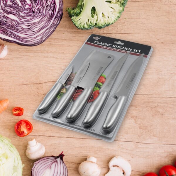 Big Size Professional Sharp Durable Quality Pack of 5 Kitchen Knives Set (5 Pc Set) - Front View by Nari Haat, Indian...