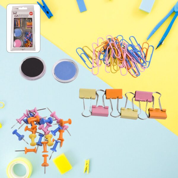 Binder Clips Paper Clips, Push Pins for Office and School Supplies (68 Pcs Set) - Front View by Nari Haat, Indian eth...