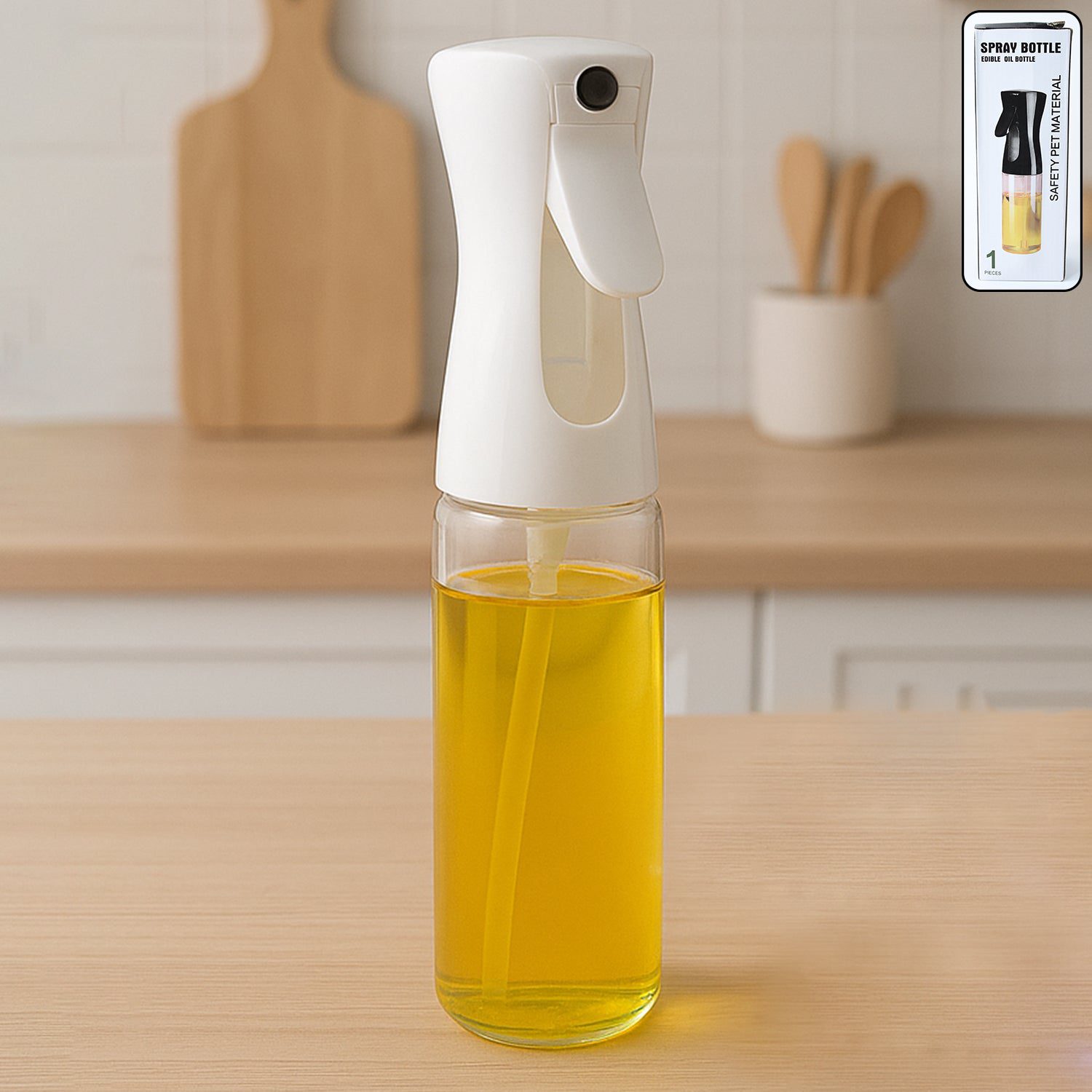 01_ffebe405-b028-4f11-a543-414fbe2468b1.jpg Glass Oil Spray Bottle - Versatile Kitchen Gadgets (250 ML Approx / With White Box) - Front View by Nari Haat, Indian...