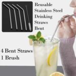 Reusable Stainless Steel Drinking Straws Bent (4 Bent Straws, 1 Brush) - With Dupatta by Nari Haat, Indian ethnic wea...