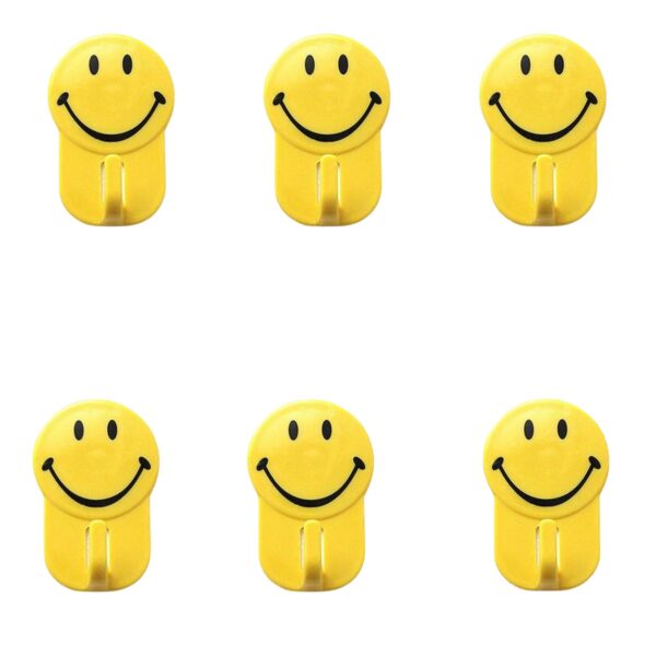 Plastic Self-Adhesive Smiley Face Hooks, 1 Kg Load Capacity (6pcs) - Front View by Nari Haat, Indian ethnic wear, wom...