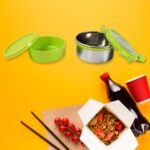 Stainless Steel Tiffin Lunch Box Container / Dabba with 4 Side Clip Lock Lid - Closeup Embroidery by Nari Haat, India...