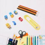 Pencil and Eraser Set, Construction Truck Theme Stationery Kit Includes 6 Pencils, 4 Erasers, 1 Sharpener, 1 Ruler Bo...