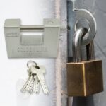 94mm Stainless Steel Padlock: Rectangular, Hardened Steel, 5 Keys - Fabric Detail by Nari Haat, Indian ethnic wear, w...
