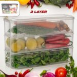 3 Fridge Storage Container, Fridge Organizer with Lid Stackable Fridge Storage Containers Plastic Freezer Storage Con...