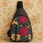 Waterproof Waist Bag – Shoulder Crossbody Bag with USB Charging Slot - Closeup Embroidery by Nari Haat, Indian ethn...